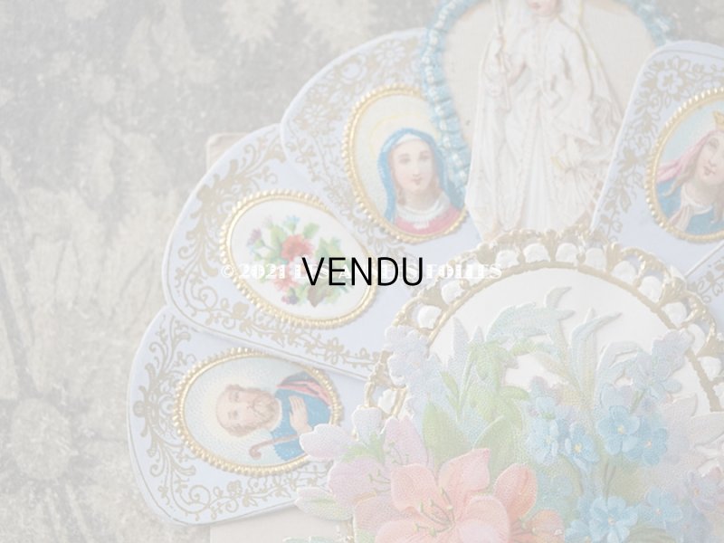 画像3: 1884年 アンティーク  初聖体の立体カニヴェ ファン付きブーケ プルミエール・コミュニオン