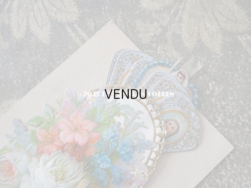 画像8: 1884年 アンティーク  初聖体の立体カニヴェ ファン付きブーケ プルミエール・コミュニオン