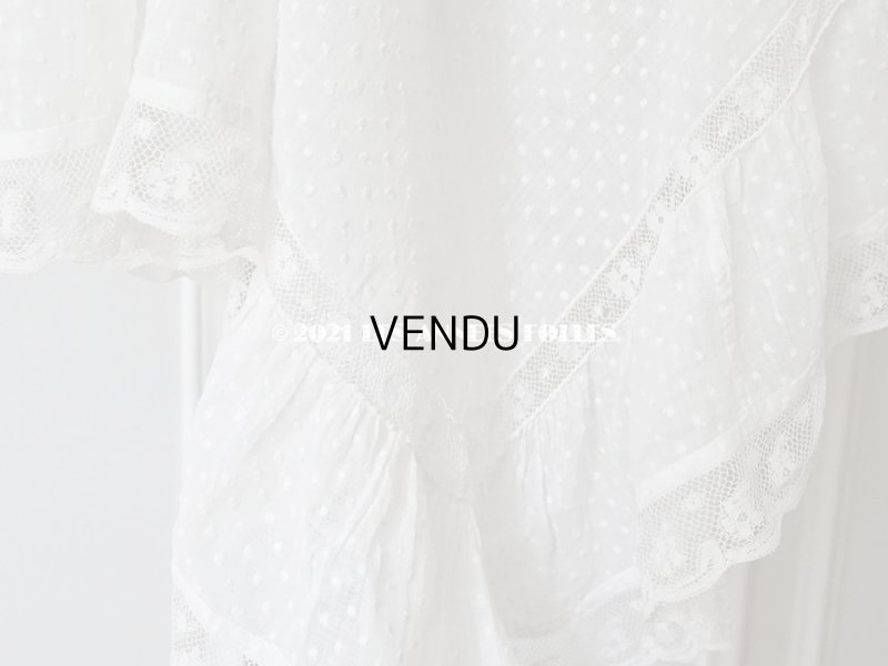 画像4: アンティーク  テーブルクロス ドットの刺繍入り コットン生地 91×92cm