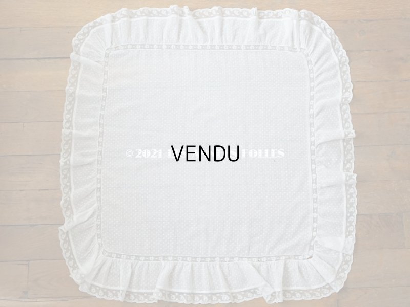 画像5: アンティーク  テーブルクロス ドットの刺繍入り コットン生地 91×92cm