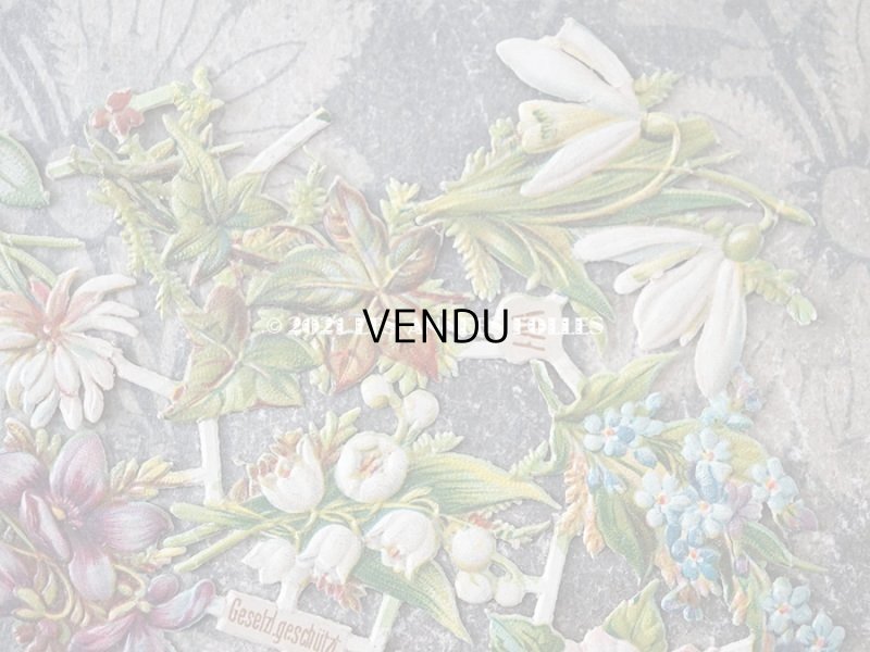 画像3: 1900年代 アンティーク ダイカットクロモ 鈴蘭&菫&薔薇&勿忘草&百合&エーデルワイス