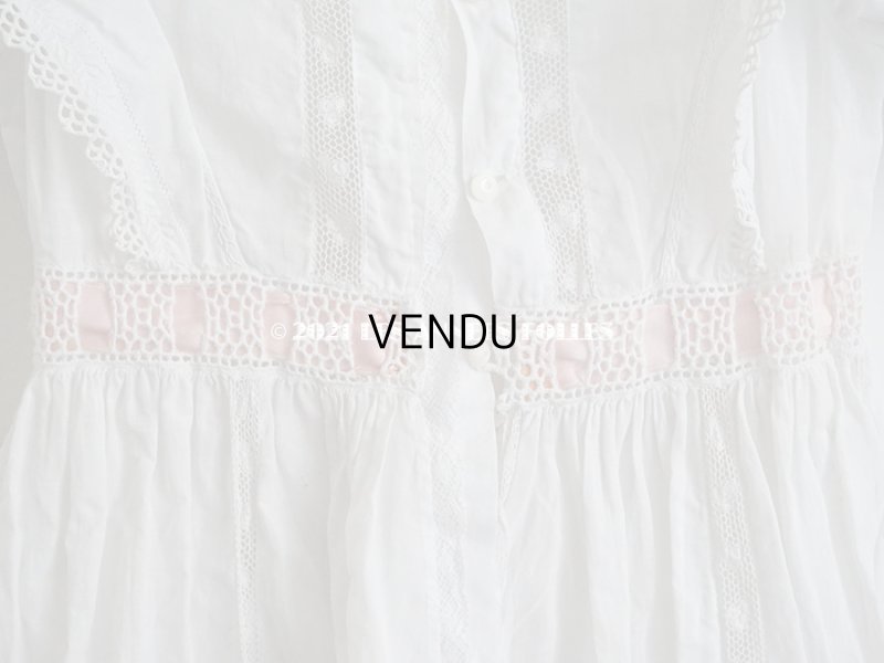 画像17: アンティーク 洗礼式のベビードレス 手刺繍＆手縫い ピンクのリボン付き 