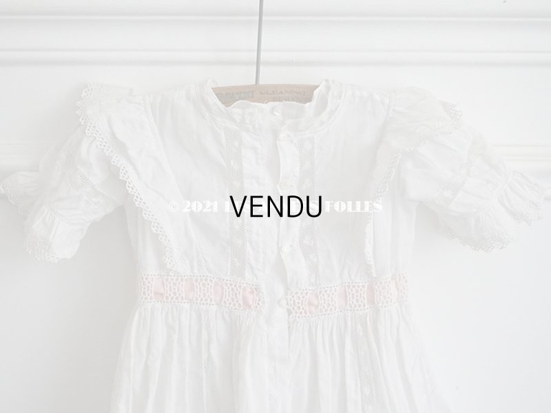 画像15: アンティーク 洗礼式のベビードレス 手刺繍＆手縫い ピンクのリボン付き 