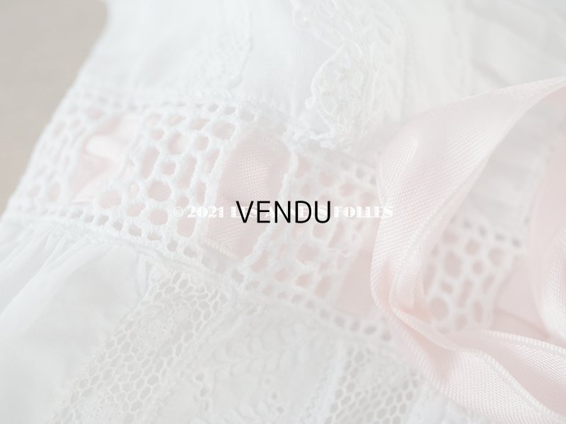 画像7: アンティーク 洗礼式のベビードレス 手刺繍＆手縫い ピンクのリボン付き 