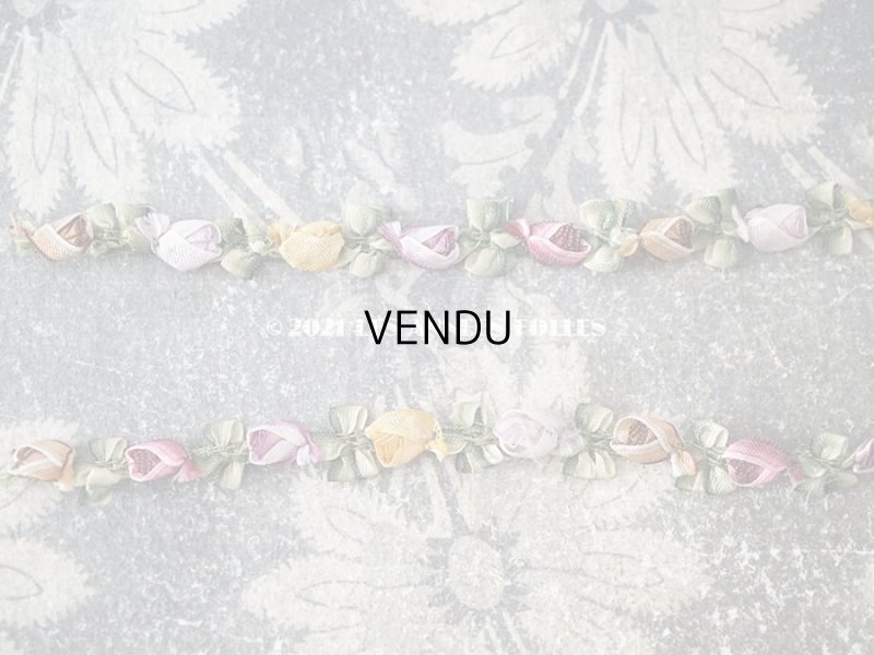 画像4: 【クリスマスセール2021対象外】アンティーク シルク製 5色の薔薇のロココトリム 70cm