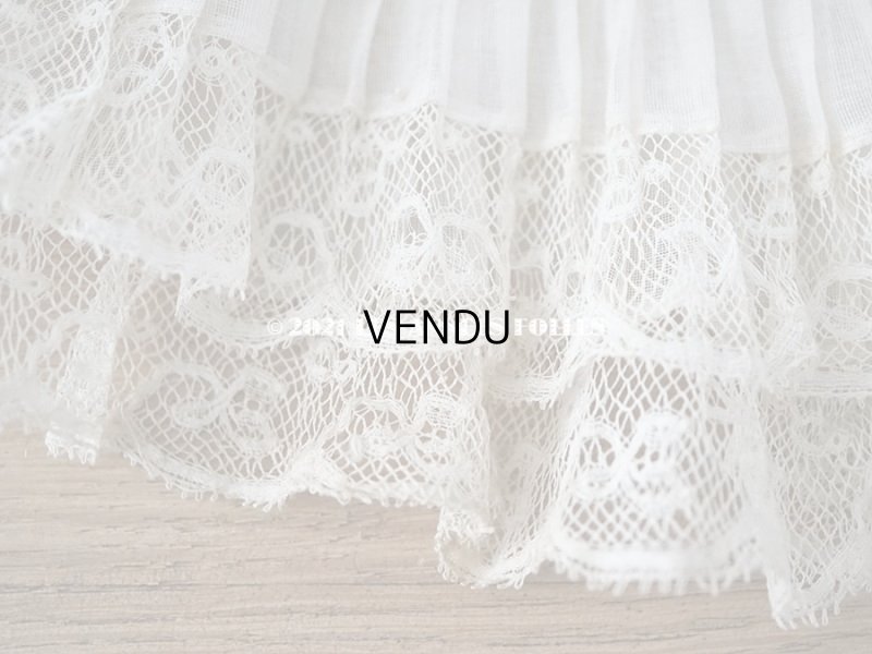 画像8: 【クリスマスセール2021対象外】1900年代 アンティーク 幅広 ドレスの裾  0.85〜0.9m 2段プリーツ入り＆手編みのヴァランシエンヌレース 21cm幅 