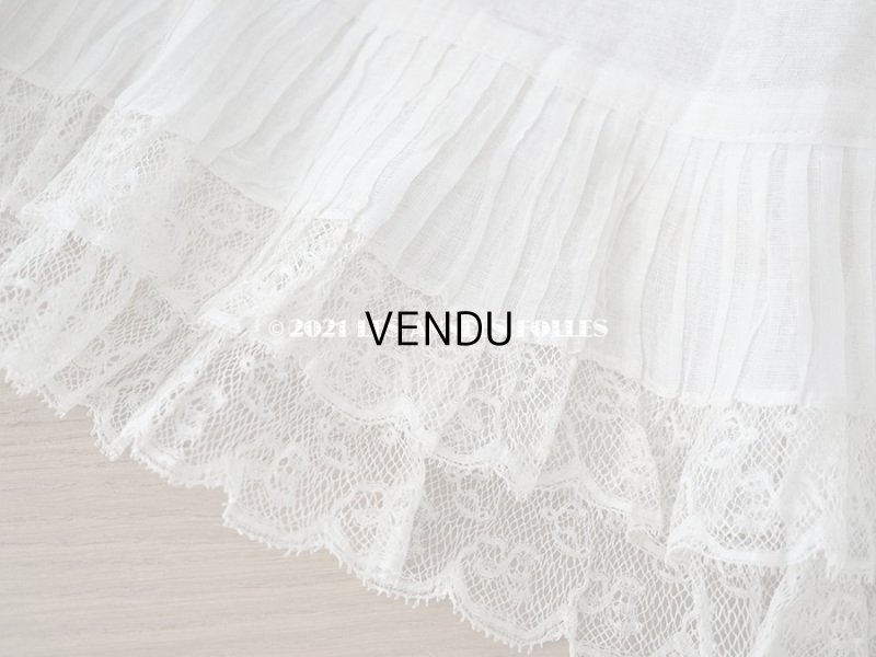 画像3: 【クリスマスセール2021対象外】1900年代 アンティーク 幅広 ドレスの裾  1.77m 2段プリーツ入り＆手編みのヴァランシエンヌレース 21cm幅 