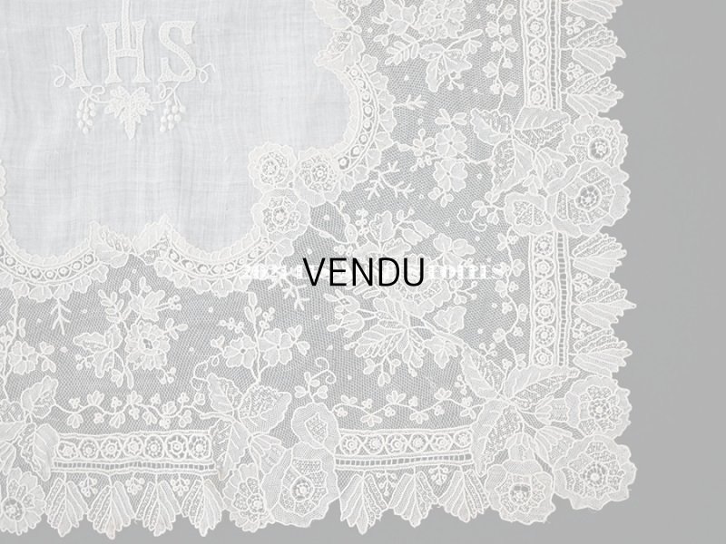 画像7: 【クリスマスセール2021対象外】19世紀 アンティーク キリストのイニシャル入り ポワンドガーズのハンカチ 【 ポワン・ド・ガーズ 】