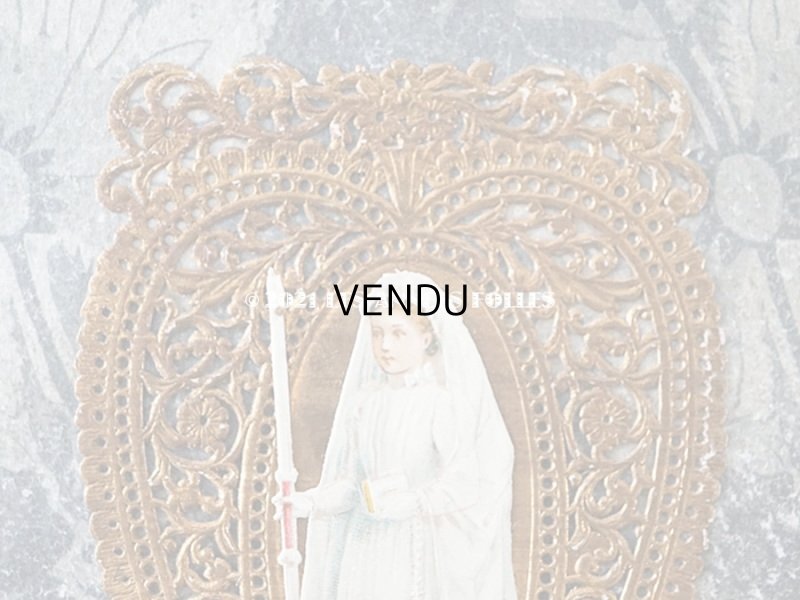 画像2: 1900年代 アンティーク  初聖体のカニヴェ プルミエール・コミュ二オン ハートの透かし模様