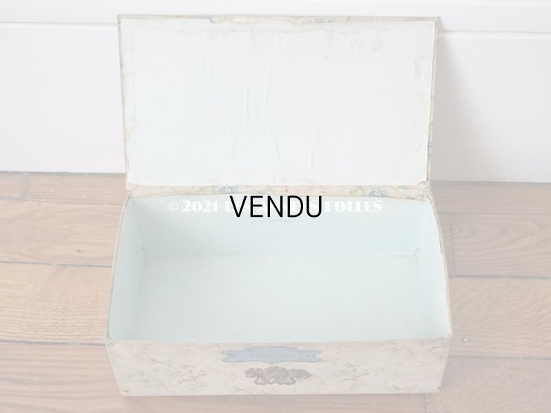 画像18: 【セール対象外】1900年代 アンティーク  カルトナージュチェスト 淡いピンクのリボン&ブルーの薔薇のガーランド