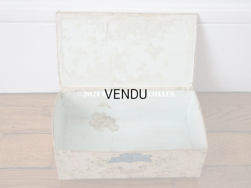 画像15: 【セール対象外】1900年代 アンティーク  カルトナージュチェスト 淡いピンクのリボン&ブルーの薔薇のガーランド