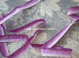 画像5: アンティーク  リボン刺繍 & ロココトリム用 シルク製 リボン フリル付き 紫 金糸の縁取り 95cm 10mm幅 (5)