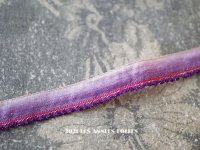 アンティーク  リボン刺繍 & ロココトリム用 シルク製 リボン フリル付き 紫 金糸の縁取り 10mm幅