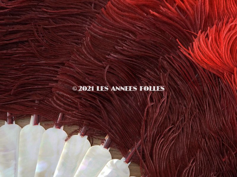 画像7: 19世紀末 アンティーク 王冠紋章＆モノグラム入り 大きなファン  ワインレッドのフェザー