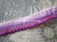 画像2: アンティーク  リボン刺繍 & ロココトリム用 シルク製 リボン フリル付き 紫 金糸の縁取り 95cm 10mm幅 (2)