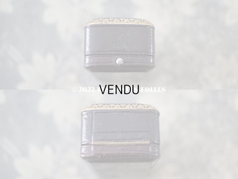 画像8: アンティーク ピンブローチ用 本革製 ジュエリーボックス 金彩入り チョコレートブラウン