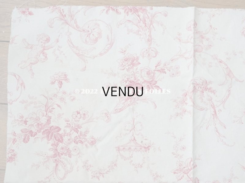 画像5: 1900年代 アンティーク 天使＆薔薇　 コットン製ファブリック  57✗63cm
