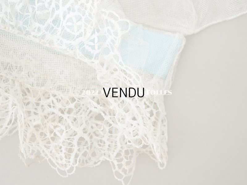 画像15: 1900年代 アンティーク ドレスの胸飾り＆付け袖　3点セット 淡いブルーのシルクリボン＆手編みのレース