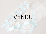 1900年代 アンティーク ドレスの胸飾り＆付け袖　3点セット 淡いブルーのシルクリボン＆手編みのレース