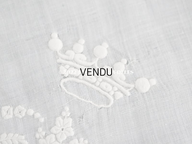 画像5: 19世紀 アンティーク  結婚式のハンカチ 王冠紋章＆モノグラム刺繍入り　手編みのヴァランシエンヌレース