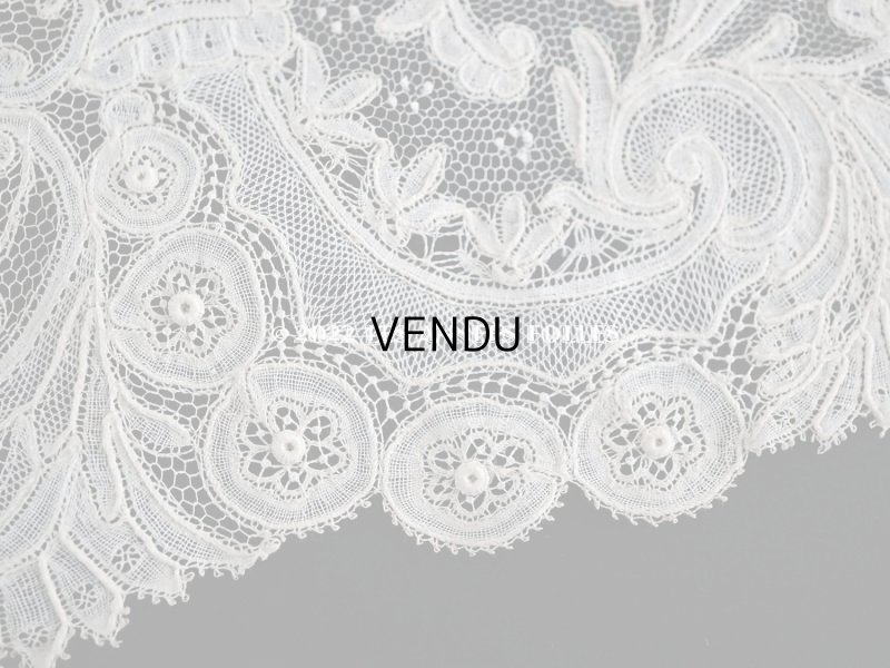 画像10: 19世紀 アンティーク レース ポワン・ダングルテールのボーダー 花模様 45cm  幅12cm