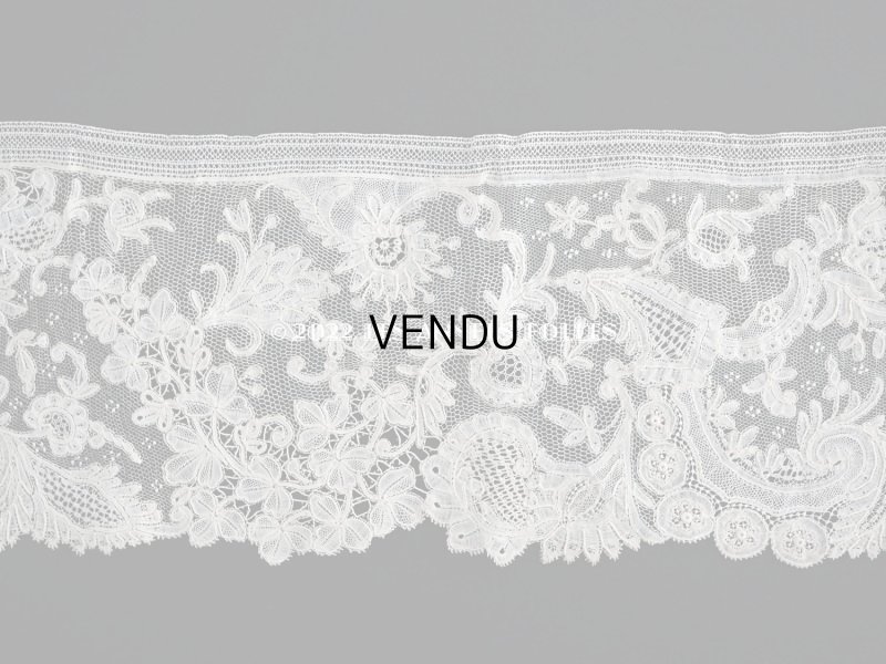 画像3: 19世紀 アンティーク レース ポワン・ダングルテールのボーダー 花模様 45cm  幅12cm