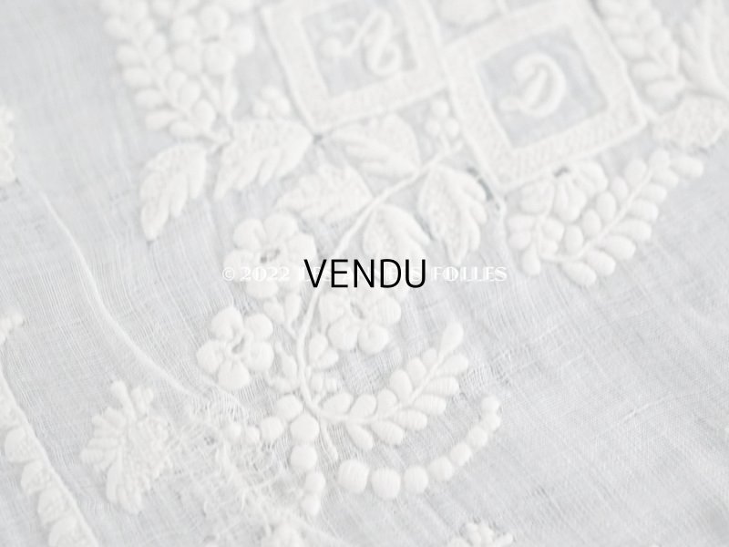 画像8: 19世紀 アンティーク  結婚式のハンカチ 王冠紋章＆モノグラム刺繍入り　手編みのヴァランシエンヌレース