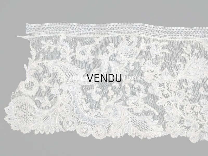 画像4: 19世紀 アンティーク レース ポワン・ダングルテールのボーダー 花模様 45cm  幅12cm