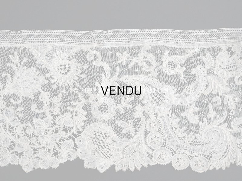 画像5: 19世紀 アンティーク レース ポワン・ダングルテールのボーダー 花模様 45cm  幅12cm