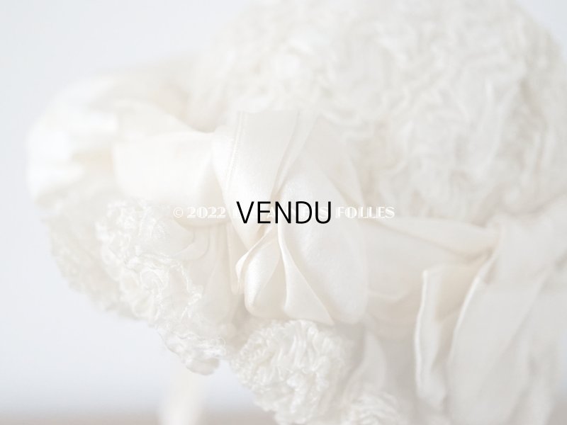 画像7: アンティーク ベビー用 ボネ シルク製フリル生地&シルク製サテンリボン