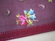 画像4: 未使用 19世紀末 アンティーク シルクの花刺繍入り リボン コットンオーガンジー　ボルドー色 (4)