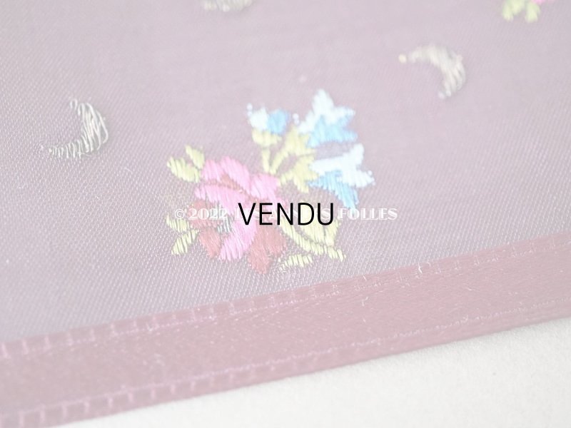画像4: 未使用 19世紀末 アンティーク シルクの花刺繍入り リボン コットンオーガンジー　ボルドー色