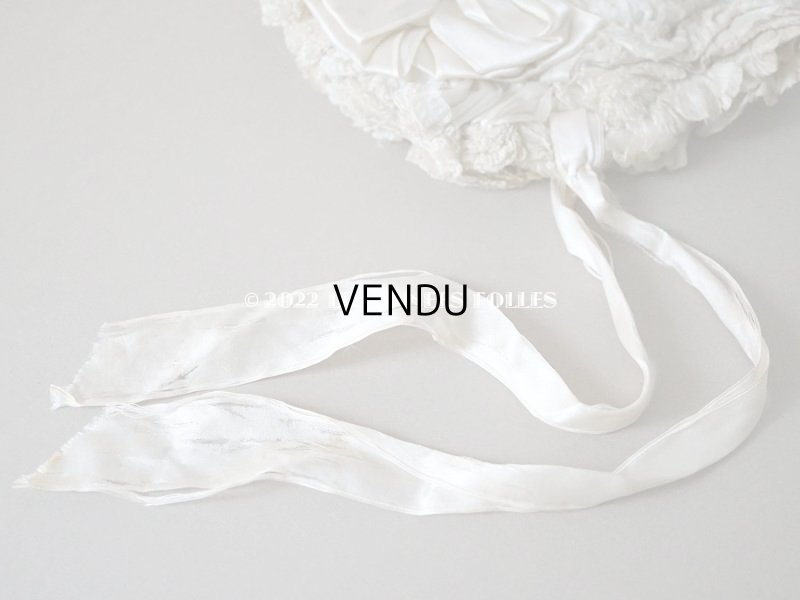 画像19: アンティーク ベビー用 ボネ シルク製フリル生地&シルク製サテンリボン