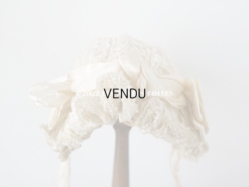 画像3: アンティーク ベビー用 ボネ シルク製フリル生地&シルク製サテンリボン