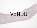 未使用 19世紀末 アンティーク シルクの花刺繍入り リボン コットンオーガンジー　ボルドー色