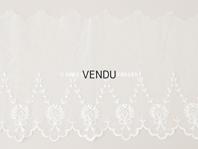 画像5: アンティーク リボン柄の刺繍入り 幅広チュールレース 幅26.5cm