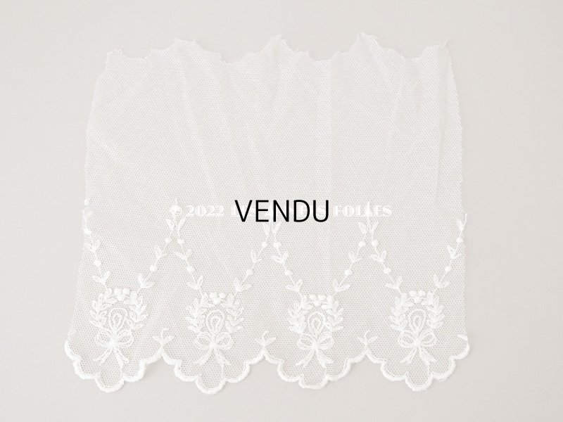 画像6: アンティーク リボン柄の刺繍入り 幅広チュールレース 幅26.5cm