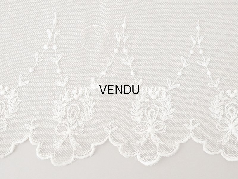 画像7: アンティーク リボン柄の刺繍入り 幅広チュールレース 幅26.5cm