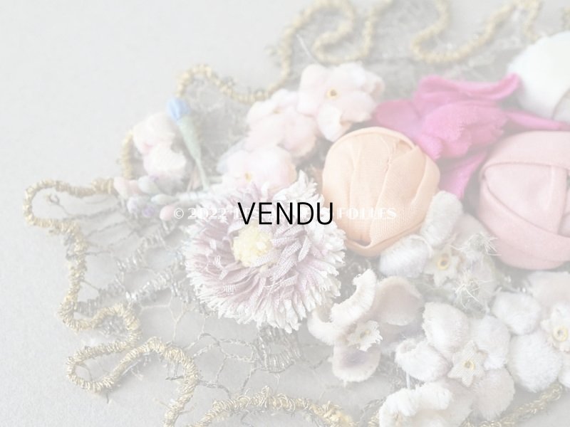 画像3:  1920年代 アンティーク ロココモチーフ&布花のアップリケ 薄紫 メタルレース