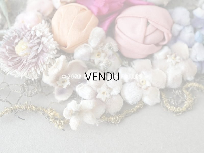 画像5:  1920年代 アンティーク ロココモチーフ&布花のアップリケ 薄紫 メタルレース