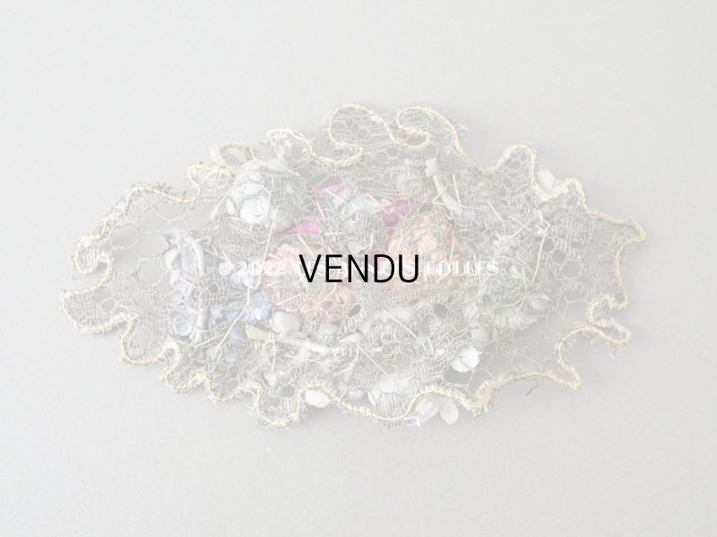 画像6:  1920年代 アンティーク ロココモチーフ&布花のアップリケ 薄紫 メタルレース