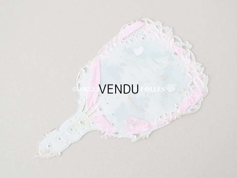 画像6: 1900年代 アンティーク  ファン型 　パンジーのセルロイド製カード　 ロカイユ装飾