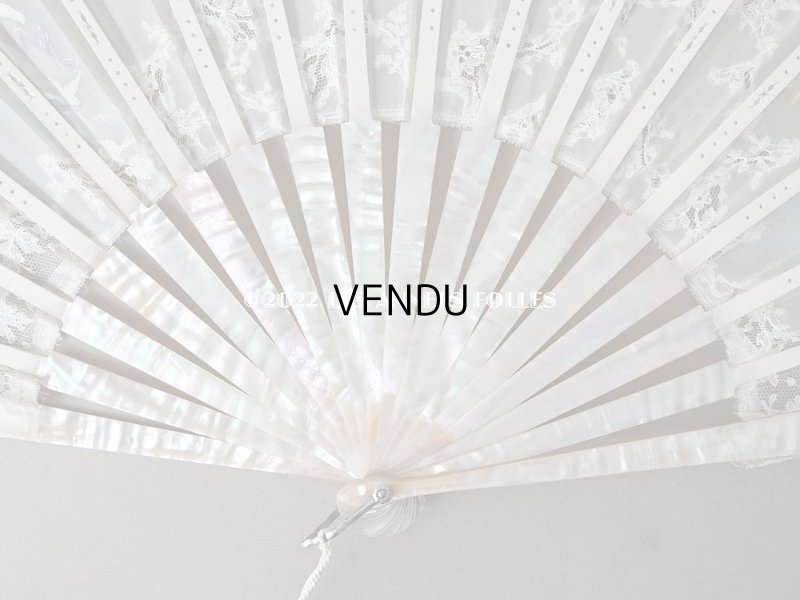 画像12: 1900年代 アンティーク  箱入り 天使の大きなファン シャンティイレース&マザーオブパール