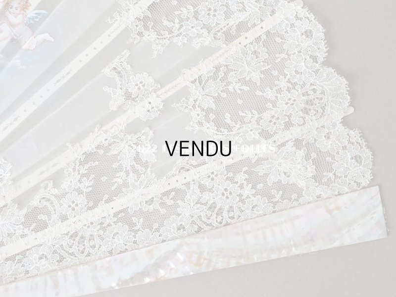 画像11: 1900年代 アンティーク  箱入り 天使の大きなファン シャンティイレース&マザーオブパール