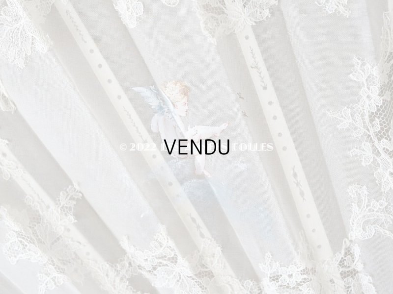 画像6: 1900年代 アンティーク  箱入り 天使の大きなファン シャンティイレース&マザーオブパール