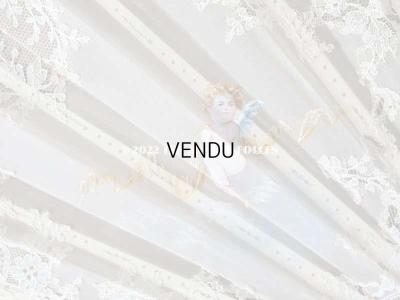 画像5: 1900年代 アンティーク  箱入り 天使の大きなファン シャンティイレース&マザーオブパール