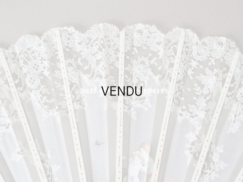 画像13: 1900年代 アンティーク  箱入り 天使の大きなファン シャンティイレース&マザーオブパール