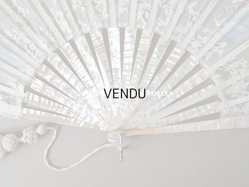 画像3: 1900年代 アンティーク  箱入り 天使の大きなファン シャンティイレース&マザーオブパール