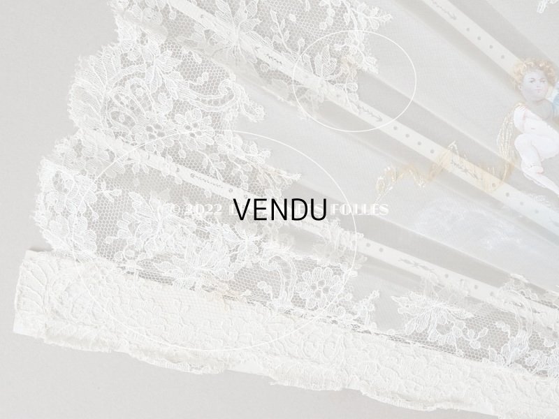 画像9: 1900年代 アンティーク  箱入り 天使の大きなファン シャンティイレース&マザーオブパール