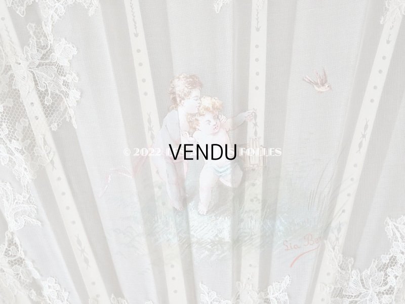 画像7: 1900年代 アンティーク  箱入り 天使の大きなファン シャンティイレース&マザーオブパール